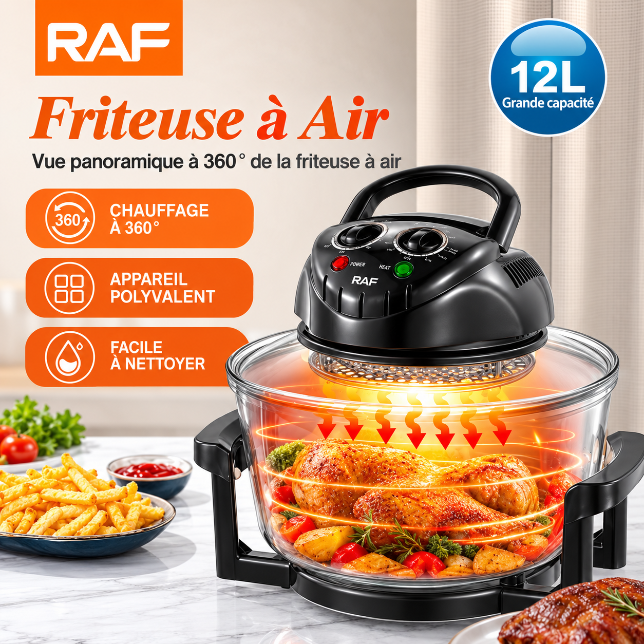 Friteuse à air RAF — bol en verre 12 L