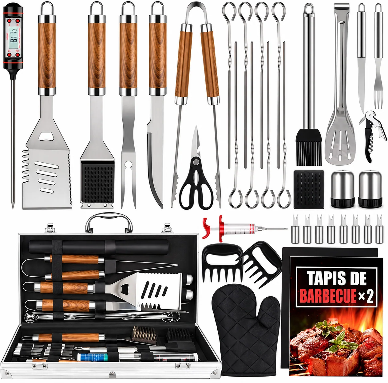 Coffret barbecue — 38 accessoires annoncés avec mallette