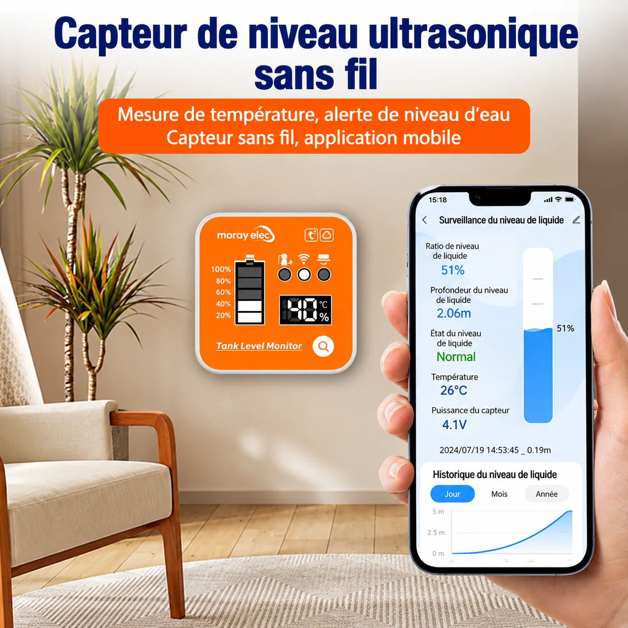 Capteur de niveau ultrasonique sans fil — Moray Elec