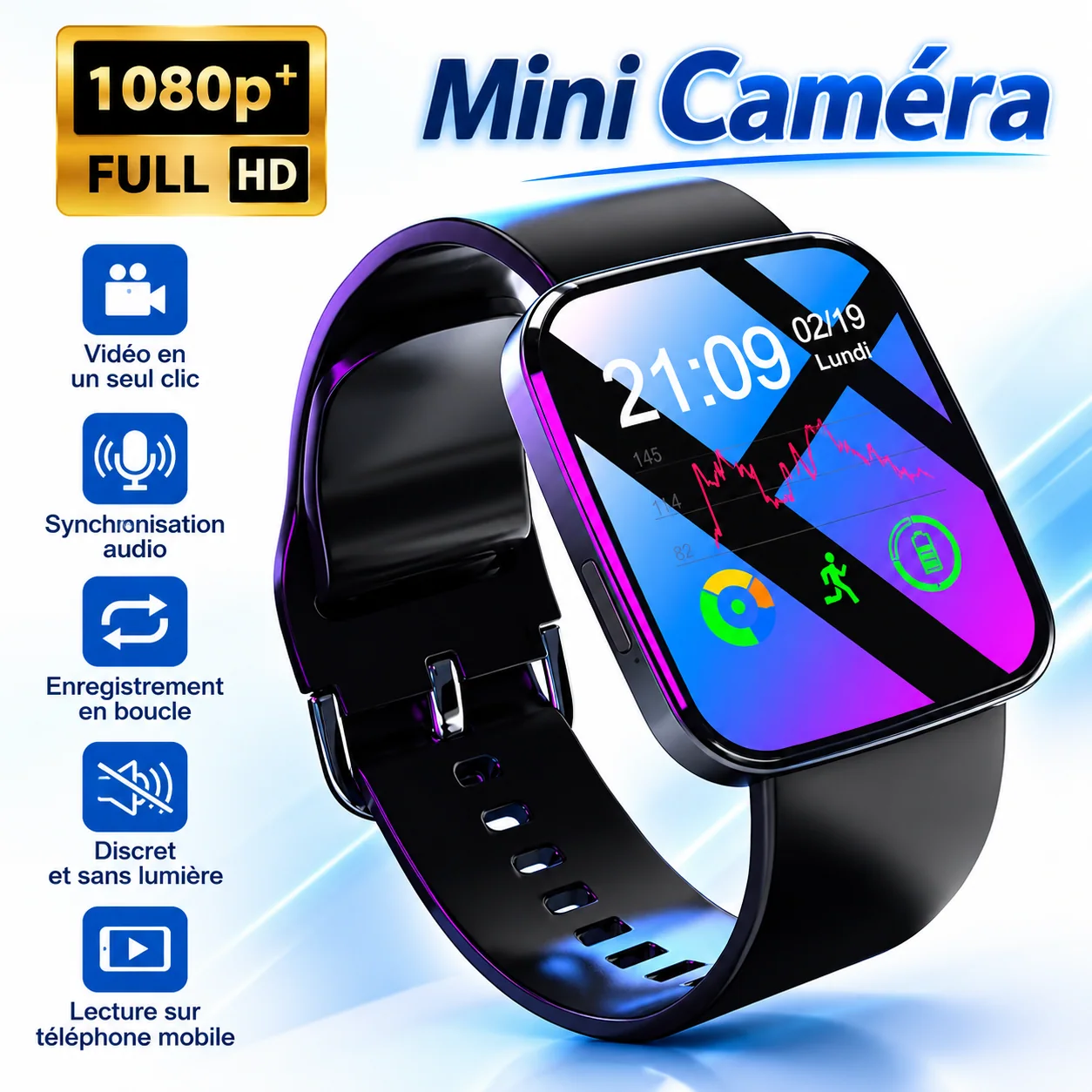 Montre avec caméra intégrée 1080p