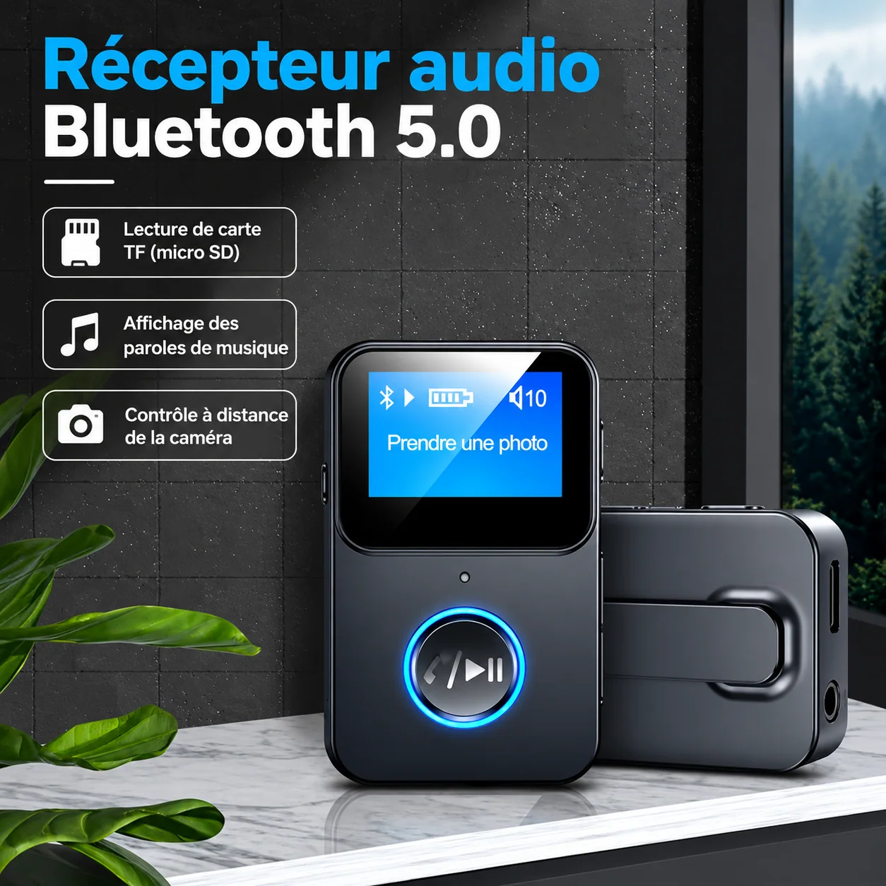 Récepteur audio Bluetooth 5.0 avec écran LCD et lecteur TF