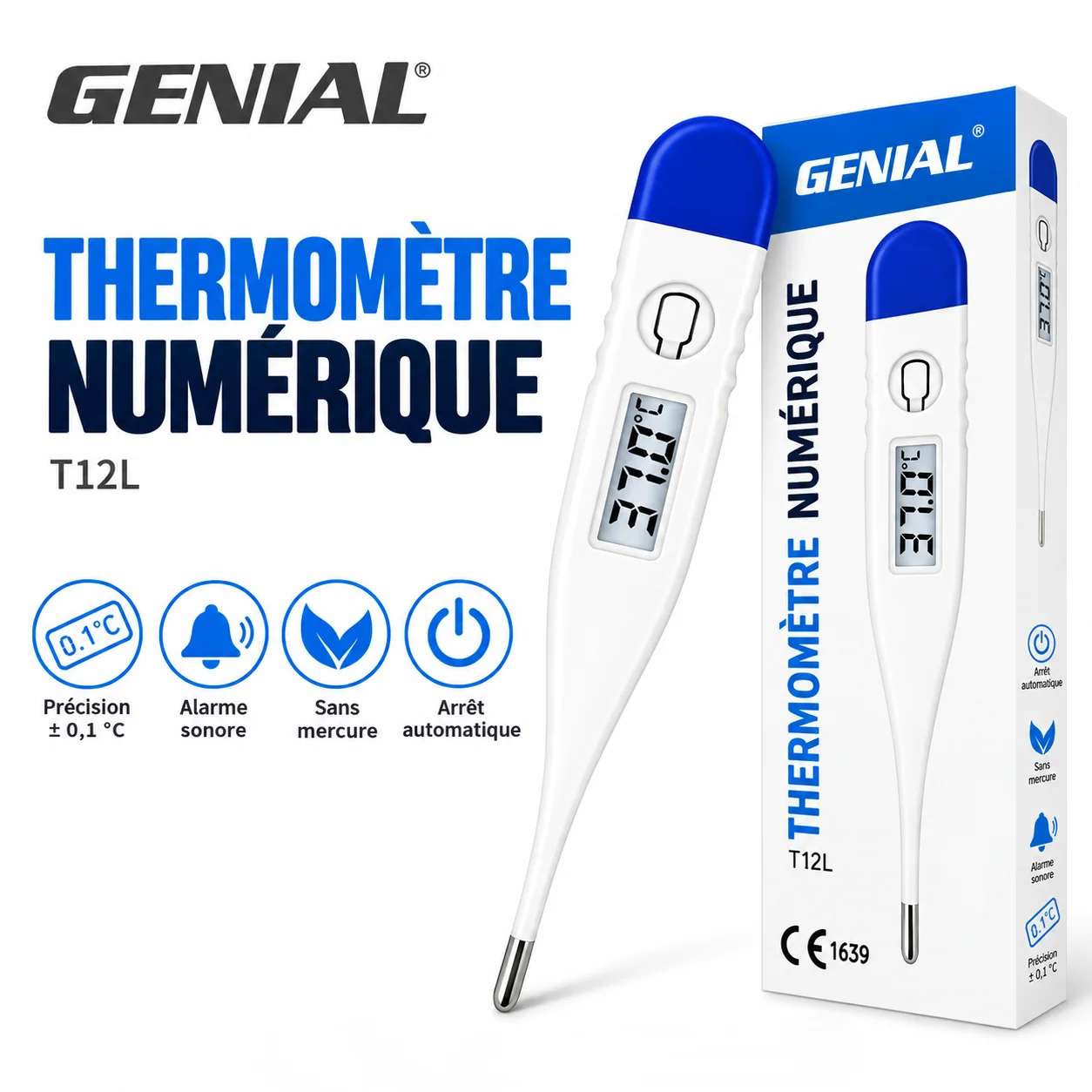 Thermomètre numérique GENIAL T12L avec écran LCD