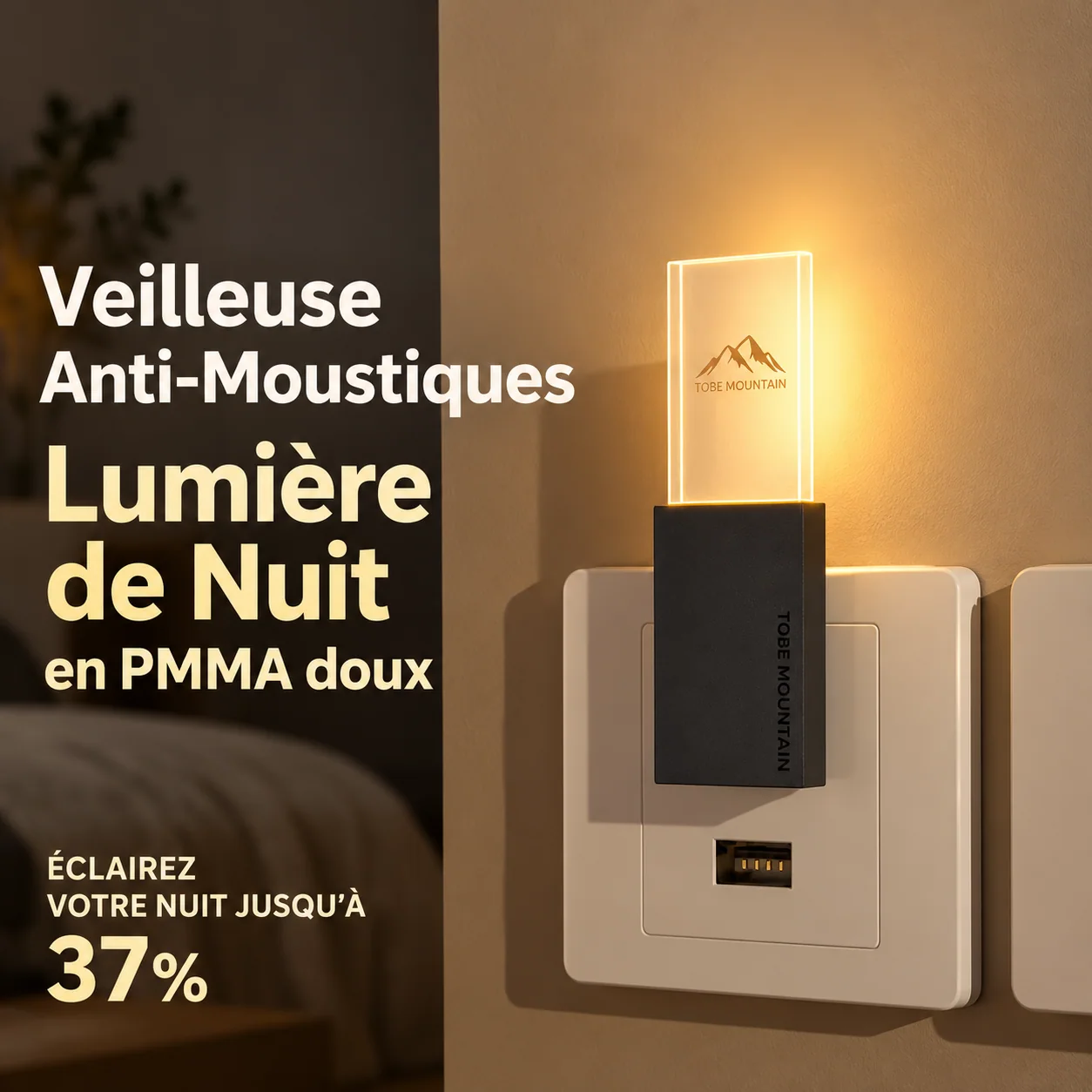 Veilleuse TOBE à lumière douce avec diffuseur PMMA