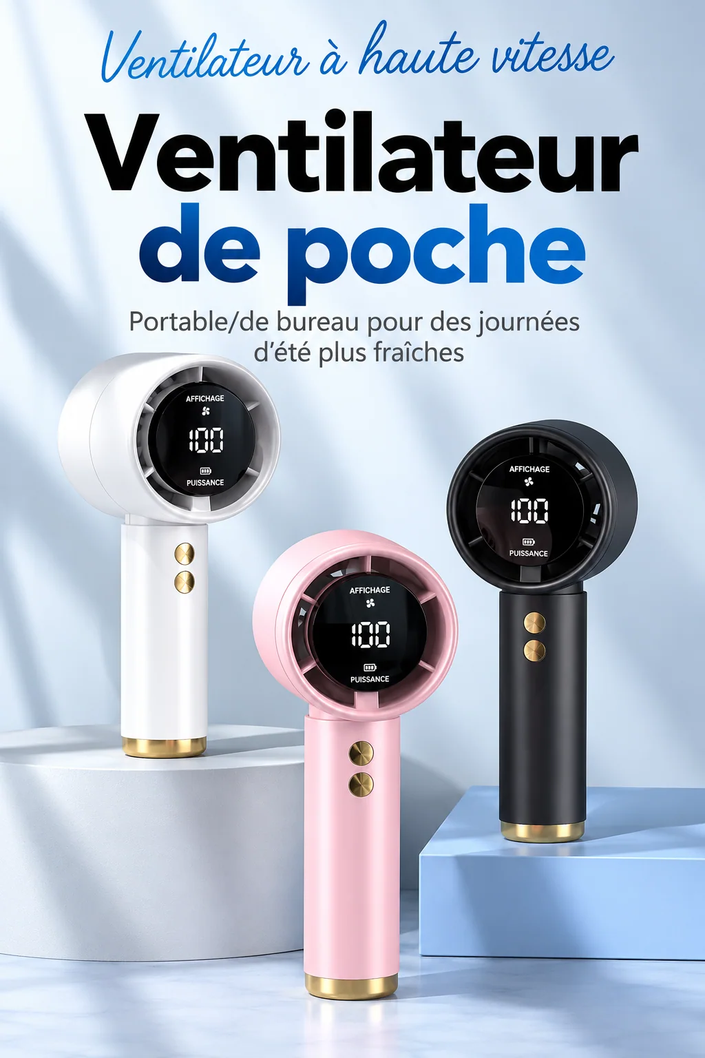 Ventilateur de poche rechargeable avec écran LED